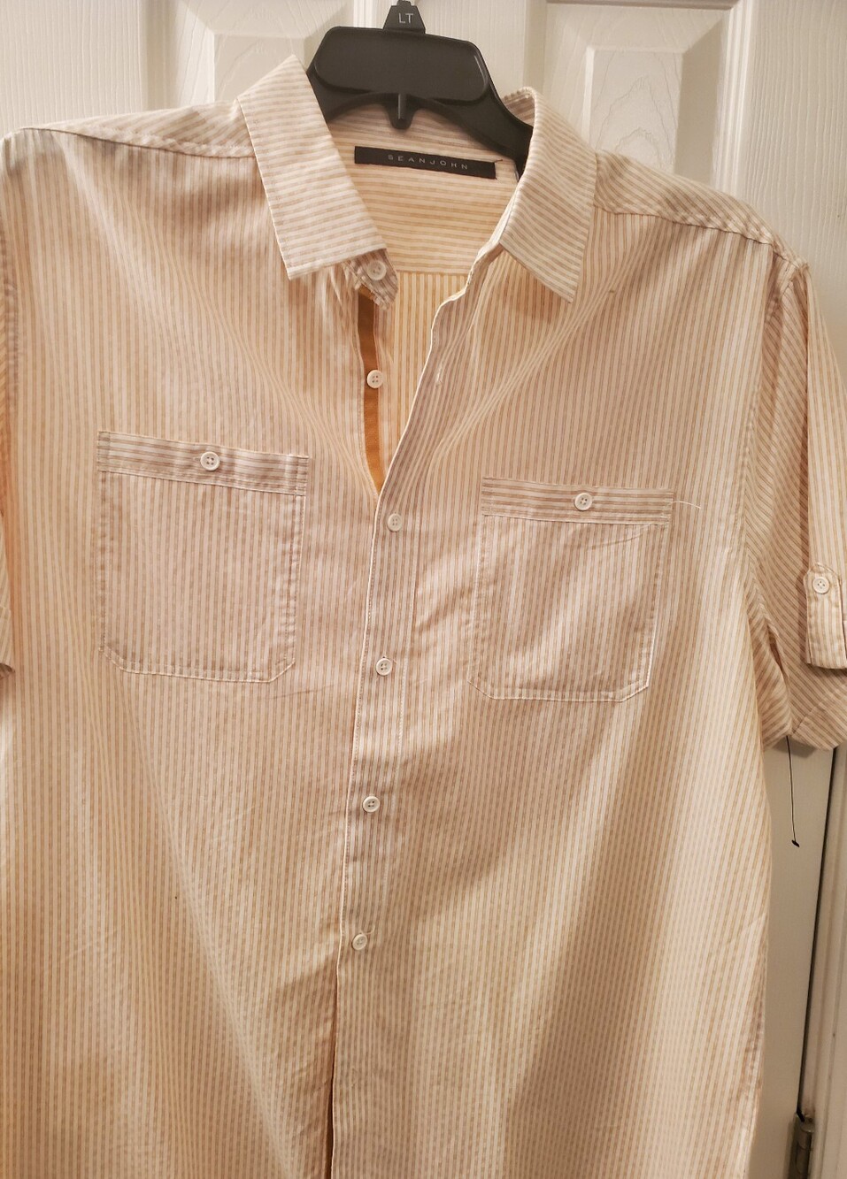 Sean John Men’s Lite Yellow Stripe Short-Sleeve Button-Up Shirt